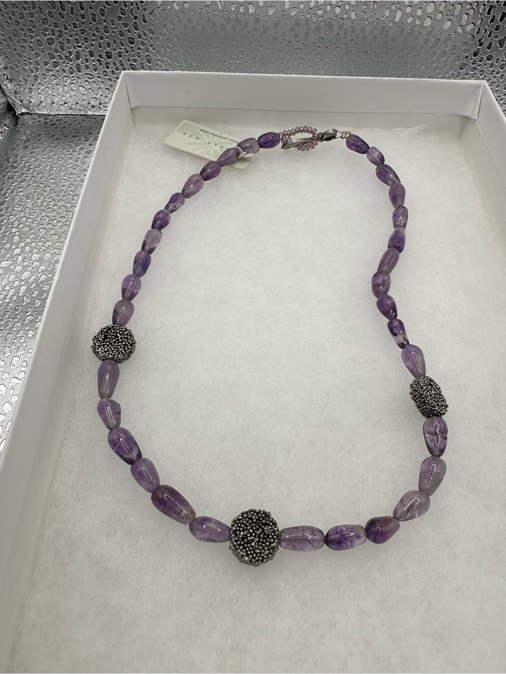 NWT Lydell NYC Amethyst Purple Tumbled Beaded Statement Necklace Toggle Clasp